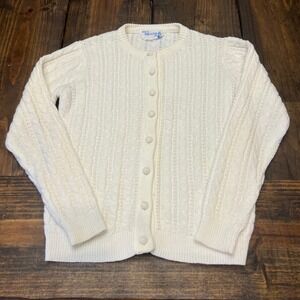 DEANS of Scotland Cream Cable Knit Button Front Cardigan Sweater Womens Size S
